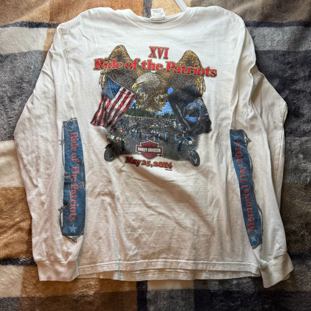 Harley Davidson Long Sleeve Shirt Size Medium 2014 Ride Of The Patriots